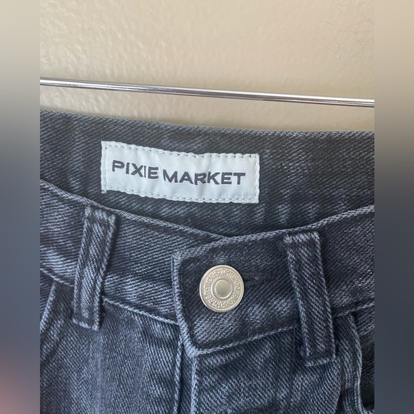 Pixie Market High Rise Black Denim Raw Hem Straight Leg Jeans - Picture 3 of 7